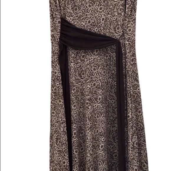 Perceptions Abstract Side Tie Belt A-Line Dress Women's 12 Brown White Stretchy - Picture 3 of 8